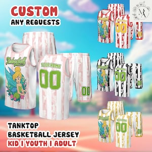 Tinkerbell Fairy Basketball Jersey Custom Name Number Tank Top, Peter Pan Neverland Disney Sportswear, Pixie Dust Magic Gift Shirt