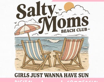 Descarga digital PNG de The Beach Club, descarga instantánea de Salty Moms Beach Club, camiseta retro de chica playera, archivo de sublimación con un ambiente veraniego moderno