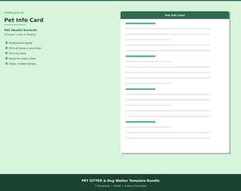 Contractsjabloonbundel huisdieroppas, overeenkomst hondenuitlaatservice, dierenverzorgingslogboek, huisdierinformatiekaart, afdrukbare pdf, directe download