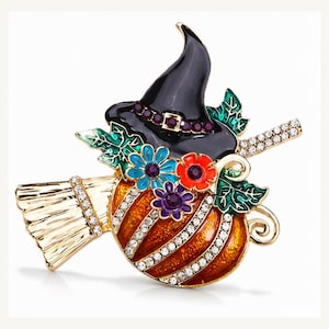 Witch Hat Pumpkin Brooch, Halloween Rhinestone Statement Pin(1PCS)