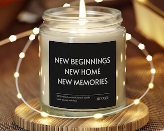 Vela aromática "Nuevos Comienzos, Nuevo Hogar, Nuevos Recuerdos" / Vela para nuevos propietarios, Regalo de inauguración de casa, Regalo para quienes se mudaron a una casa nueva, Decoración del hogar