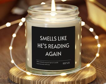 Smells Like He's Reading Again Scented Candle | Funny Reader Gift, Books Lover Gift, Bookish Book Club Gifts, Bookworm Candles For Him