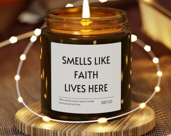 Smells Like Faith Lives Here Scented Candle | Christian Candles, Bible Gifts, Jesus Christ Gift, Christianity, God, Religious Housewarming