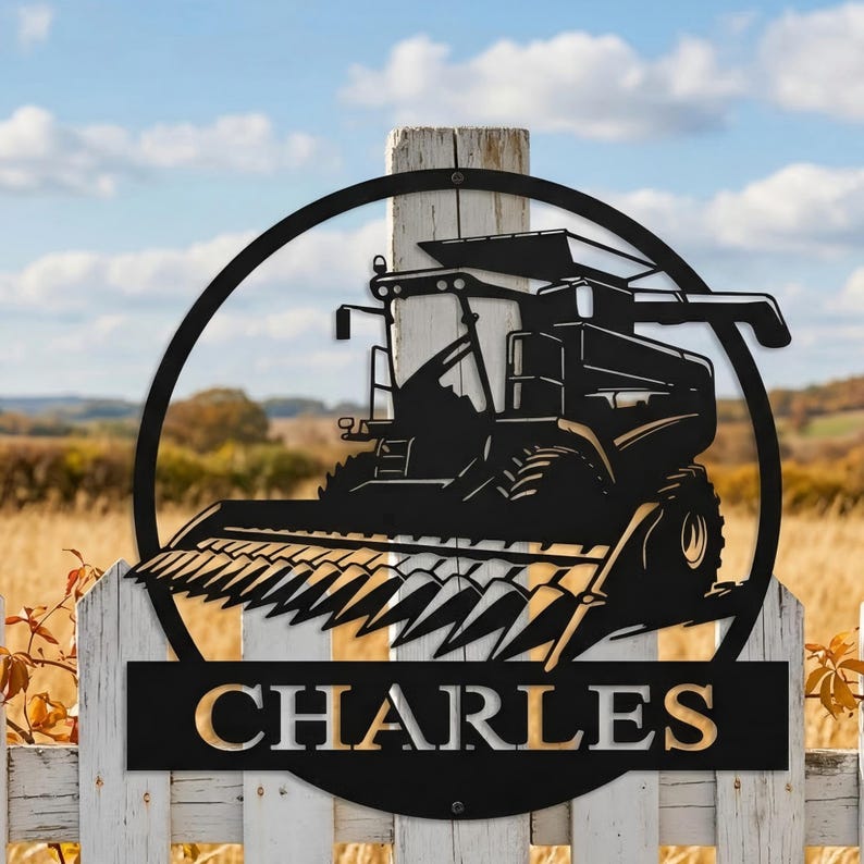 Custom Combine Harvester Metal Sign, Personalized Farm Equipment Wall ...