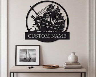Industrial Style Nautical Decor, Man Cave Sign, Custom Pirate Ship Sign, Personalized Gift for Him, Vintage Seafaring Wall Art