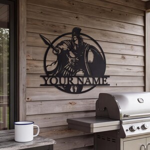 Custom Spartan Warrior Metal Wall Art, Spear & Shield Sign, Office Decor, History Buff Gift