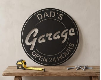 Decorazione in metallo per il garage di papà, per la tana dell'uomo, insegna murale in acciaio personalizzata, decorazione per officina, regalo per la festa del papà, regalo per lui