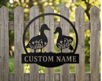 Farm Sign, Custom Duck Metal Wall Art, Personalized Farmhouse Decor, Outdoor Ranch Sign, Rustic Housewarming Gift