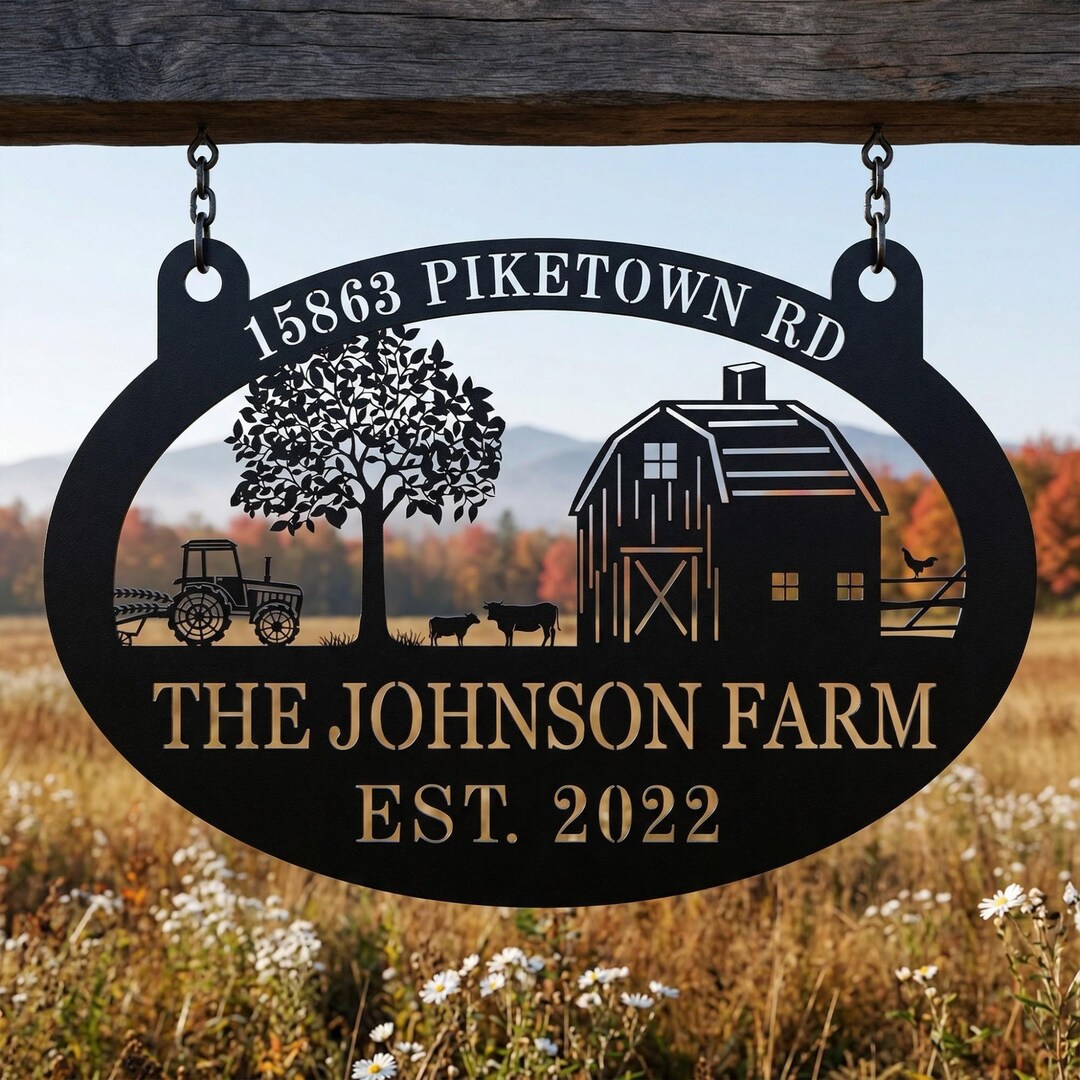 Custom Farm Address Sign, Personalized Tractor Barn Metal Wall Art ...