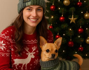 Bijpassende set voor huisdier en baasje – hondentrui met muts voor hondenmoeder | Puppyoutfit, puppycadeau, Valentijnsdagkleding voor honden, cadeau voor dierenliefhebbers