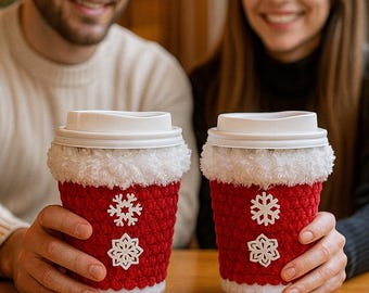 Crochet Mug Cozy Pattern, Christmas Crochet PDF, Coffee Cup Cozy, Holiday Gift Idea, Office Coworker or Secret Santa Gift, Beginner Friendly