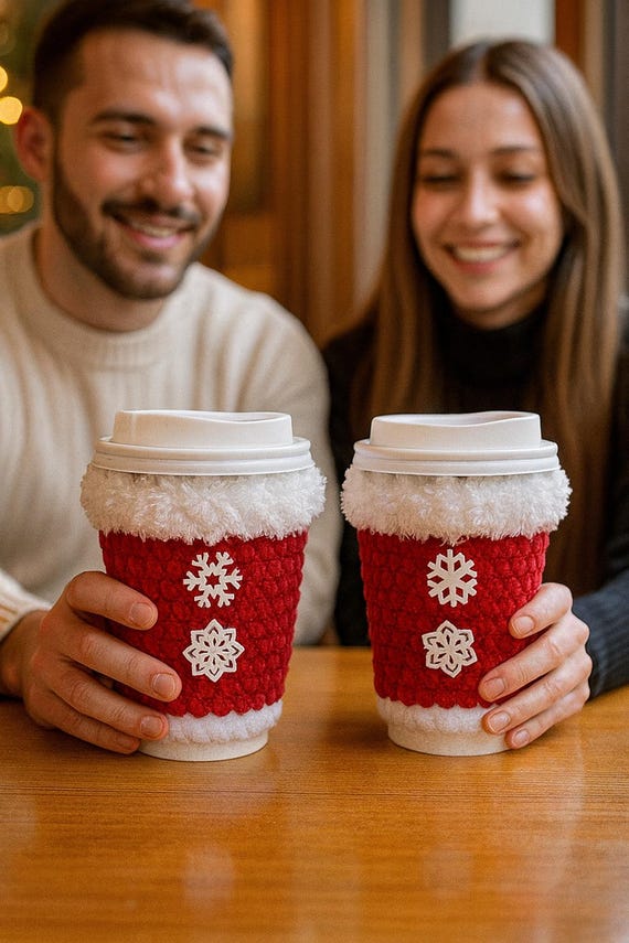 Crochet Mug Cozy Pattern, Christmas Crochet PDF, Coffee Cup Cozy, Holiday Gift Idea, Office Coworker or Secret Santa Gift, Beginner Friendly