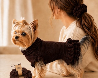 Bijpassende set voor hond en baasje, handgemaakte hondentrui en haarelastiek, kleding voor kleine honden, trui voor Yorkshire terriër, kleding voor Chihuahua's, cadeau voor hondenmoeder