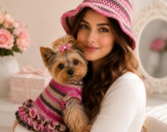 Bijpassende set voor hond en baasje, handgemaakte hondentrui en -muts, kleding voor kleine honden, trui voor Yorkshire terriër, kleding voor Chihuahua's, cadeau voor hondenmoeder