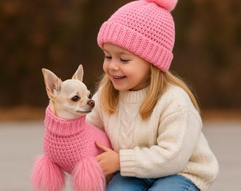 Bijpassende set voor hond en baasje – hondenoutfit met hoedje voor hondenmoeder | Verjaardagsoutfit, puppycadeau, Valentijnsdagkleding voor honden, cadeau voor dierenliefhebbers