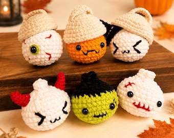 Kawaii Halloween Dumpling Amigurumi, Szydełkowana Pluszowa Bułeczka Bao, Szydełkowa Dynia Duch Frankenstein, Uroczy Halloweenowy Dekorator Biurka, Ręcznie Robiony Prezent