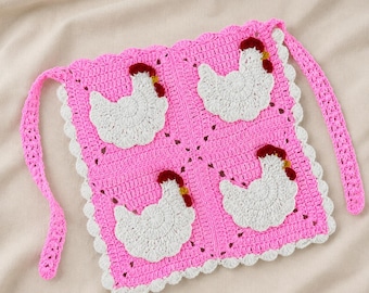 Kids Crochet Egg Gathering Apron, Chicken Egg Collecting Apron with Hen Pockets, Handmade Farmhouse Gift for Chicken Lovers