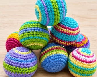 Szydełkowana torba do gry w Hacky Sack, kolorowa, ręcznie robiona piłka do kopania, miękka piłka do żonglowania, gra na świeżym powietrzu dla dzieci i dorosłych, prezent na kemping na plaży