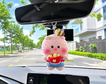 Brelok do kluczy z szydełkową świnką, ręcznie robiona zawieszka do samochodu z amigurumi świnką, uroczy wisiorek do lusterka samochodowego, kawaii zawieszka do torby, prezent dla miłośnika świnek
