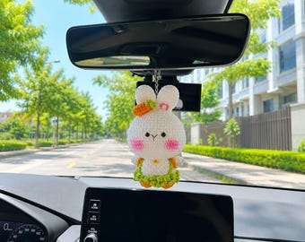 Brelok do kluczy z szydełkowanym króliczkiem, zawieszka do torby z amigurumi królika, ręcznie robiony pluszowy dodatek do plecaka, uroczy prezent z wielkanocnym króliczkiem, kawaii szydełkowe zwierzątko