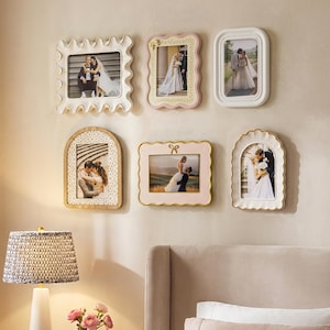 Juego de 6 marcos de fotos de pared con galería múltiple, color marfil y rubor, ondulados de 4 x 6, estilo vintage, para regalar a una novia.