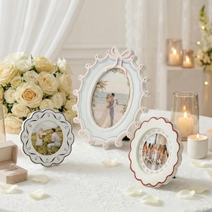 Vintage Floral 4x4/5x5/5x7 Picture Frames, Unique Handcrafted Scalloped Photo Frames Gift for Her, Mother’s Day Gift