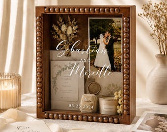 Personalized 9x11 Inch Wedding Shadow Box with Unique Beads Door, Memory Box Wooden Frame, Bridal Shower Gift, Keepsake Box, Gift foe Her