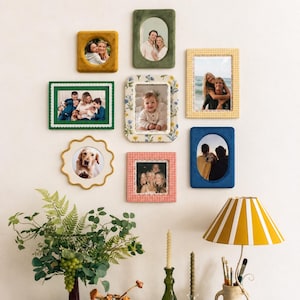 Mixed Shape Picture Frame Set, Retro Color Block Gallery Wall 5x7in Photo Frames Collection for Nursery Room, Housewarming Gift