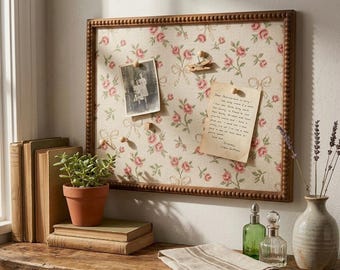 13x17 Linen Cork Memo Board for Wall, Farmhouse Decor Bulletin Board with Beaded Wood Frame, Rustic Wall Photo & Note Organizer