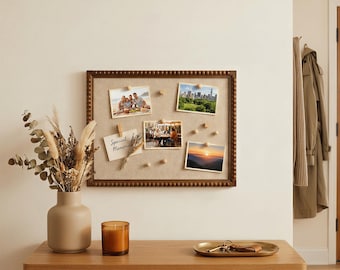 Vintage Wood Framed Linen Pinboard, 12x16 Inch Memo Bulletin Board for Photos, Notes & Inspiration Display, Home Office Organizer