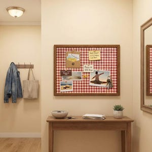 Vintage Checkered Fabric Bulletin Board, Decorative Pin Board with Ornate Wooden Frame, 13x17 Memo Board for Home Office, Nursery image 1