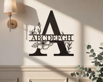 Minimalist Metal Letter Wall Art, Custom Surname Initial Sign, Modern Industrial Monogram Decor, Personalized Wall Hanging for Gallery Wall