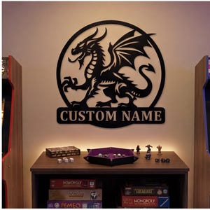 Art mural en métal personnalisé dragon, décoration de salle de jeu fantastique, enseigne de bête mythique épique, cadeau personnalisé pour gamer