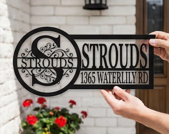 Targa personalizzata in metallo con indirizzo, targa con nome della casa personalizzata, decorazione murale per esterni, targa con monogramma a lettere separate e numero civico, regalo di inaugurazione della casa