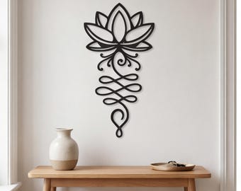 Art mural en métal Lotus Unalome, décoration bohème minimaliste, décoration de salle de méditation zen, cadeaux de yoga spirituel pour le vestibule