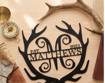 Personalized Deer Initial Metal Wall Art, Custom Family Name Sign, Rustic Cabin Decor for Walls, Welcome to the Cabin Gift