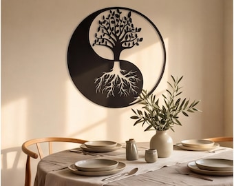 Yin Yang Tree of Life Metal Sign, Zen Dining Room Wall Decor, Modern Balance Metal Silhouette, Nature Minimalist Art