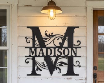 Personalized Bear Monogram Metal Wall Art, Outdoor Family Name Sign, Modern Ranch Decor, End of the Driveway Signs, New Home Gift