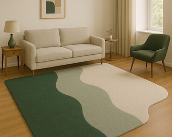 Hand Tufted Wool Rug, Modern Abstract Wavy Design, Terracotta Area Carpet