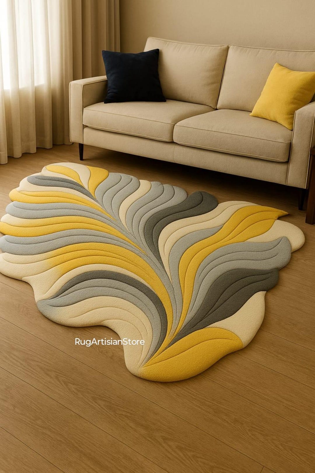 Leafy Handmade Rug Hand Tufted Leaf Design Carpet | Modern Botanical Area Rug | Handmade ...