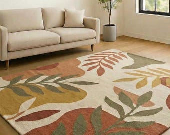 Hand getufteter botanischer Bereichsteppich Moderne Blattmuster Wolle Wohnzimmer Teppich