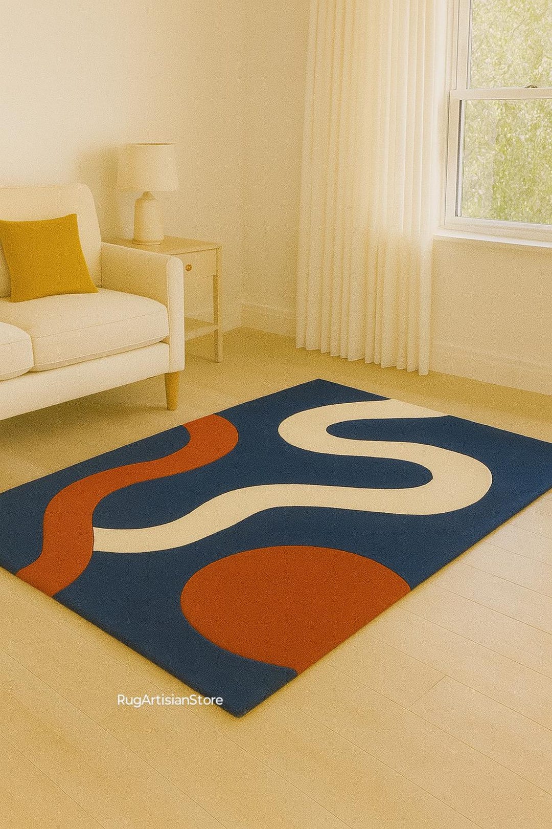 Modern Abstract Hand-tufted Wool Rug – Blue Red Cream Geometric Area ...
