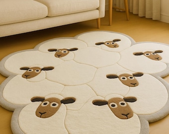 Sheep Rug, Wool Kids, Nursery, Animal, Playroom Rug