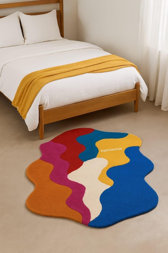 Modern Irregular Shape Rug – Colorful Handmade Tufted Carpet for Living Room, Bedroom & Home Décor, Custom Abstract Area Rug