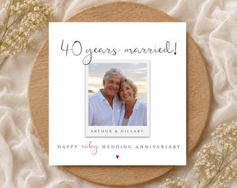 Personalised Ruby 40th Wedding Anniversary Card, Photo Anniversary Card 40 years married, Ruby Anniversary Card, Personalised Anniversary