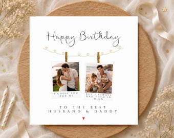 Personalised Photo Birthday Card For Husband and Daddy, World's Best Husband and Daddy on Your Birthday, Polaroid Photograph Birthday Card