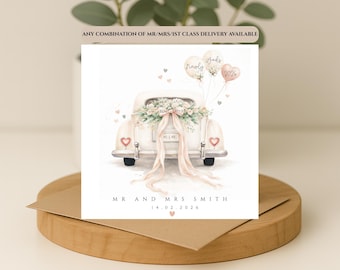 Personalised Newly Weds 2026 Wedding Card, Wedding Car | Mr & Mrs / Mrs Mrs / Mr Mr | Surname, Custom Names, Date | Free Standard Delivery