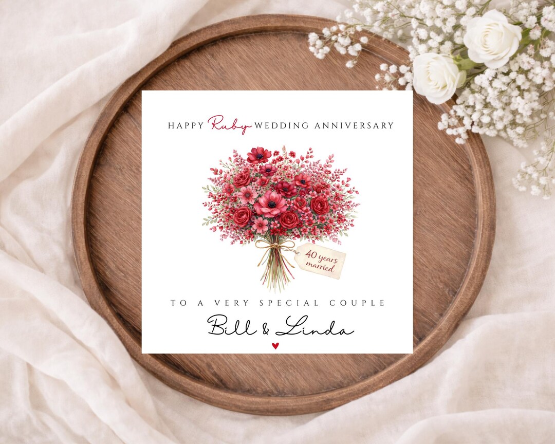 Personalised Ruby 40th Wedding Anniversary Card, Anniversary Card for ...