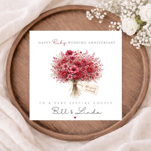 Personalised Ruby 40th Wedding Anniversary Card, Anniversary Card for Parents, Ruby Anniversary Card, Personalised Anniversary Card