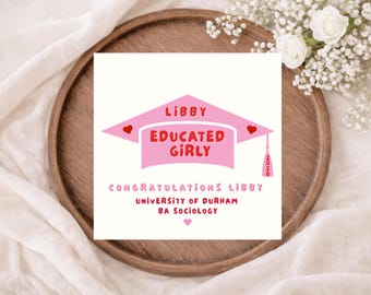 Personalised Graduation Card | Congratulations on your Graduation Custom Name |Pink & Red Girly Grad Card for Her | College University Grad